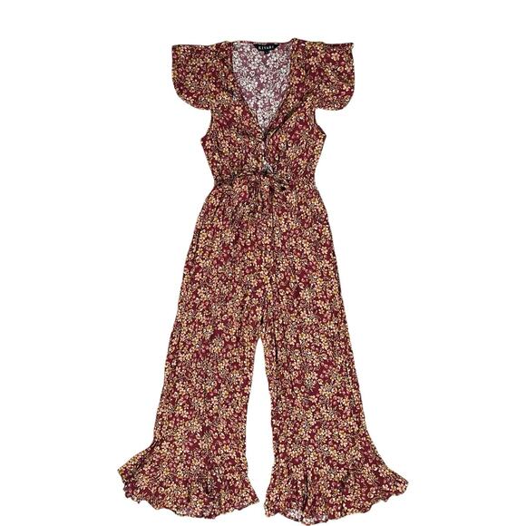 Free People x Kivari Quinn Tie Front Flared Ruffle Jumpsuit Retro Size Medium - Picture 2 of 9